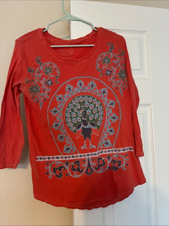 Lucky Brand Tops - Lucky Brand Red Long-Sleeve Top with Peacock Graphic